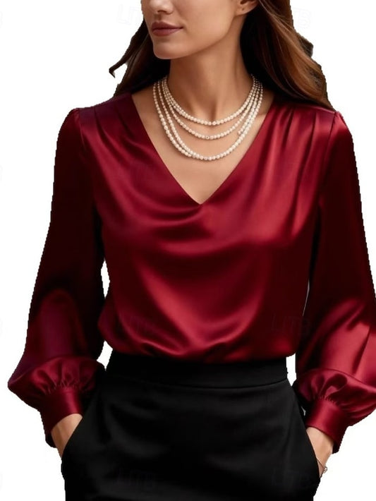 Women's Satin Shirt Dress Shirt Blouse Elegant Fashion Work