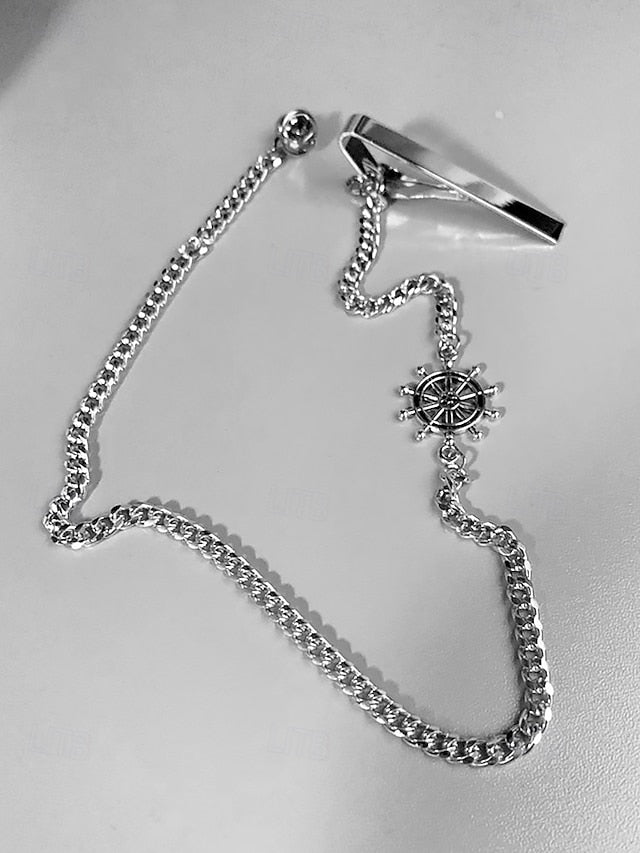 with Tie Wheel Ship – Silver Design Men's Nautical Chain