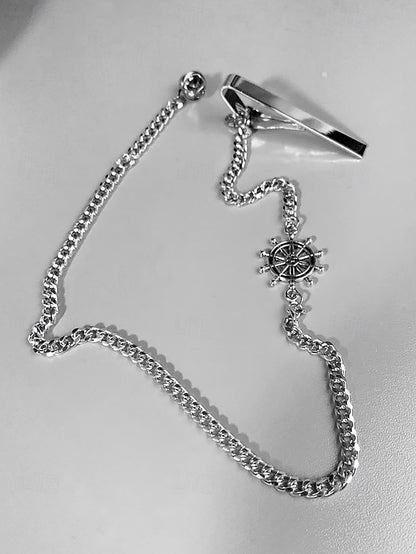 with Tie Wheel Ship – Silver Design Men's Nautical Chain