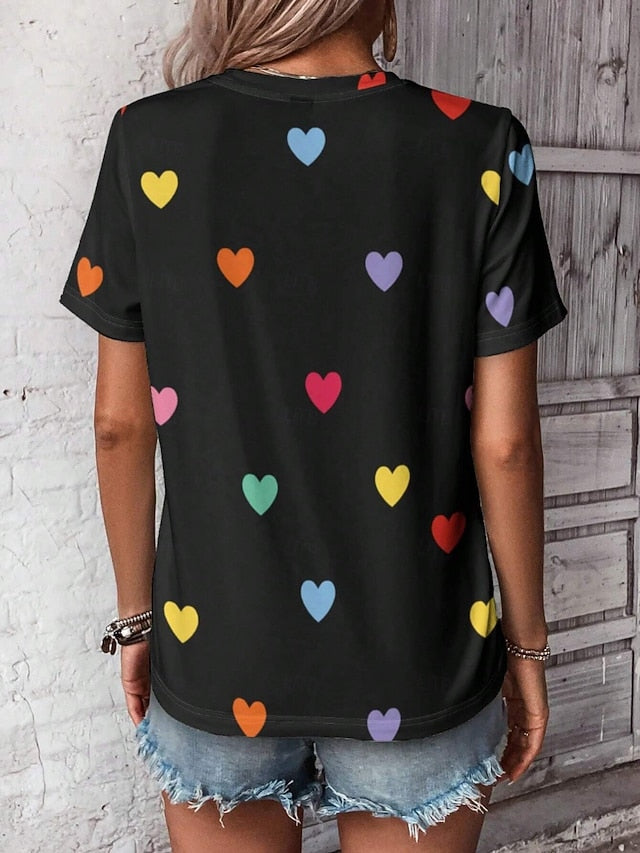 Valentine Women's Heart T Shirt Cute Regular Tops Short