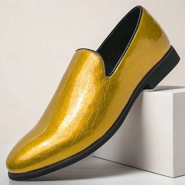 Shiny Loafers – Slip-On Metallic Men's Fashionable Gold
