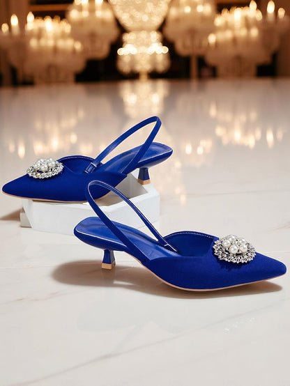 Women's and with Pumps Slingback Satin Blue Pearl