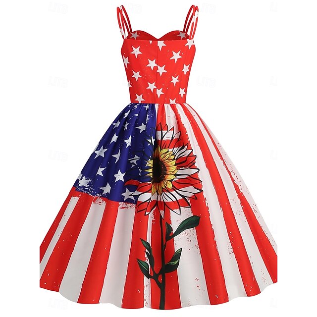 Women's Patriotic  Mini Dress A Line Dress Slip Dress Off
