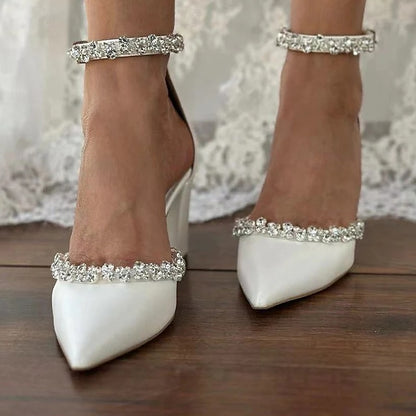 with White Toe Heel Shoes Block Women's Pointed – Wedding