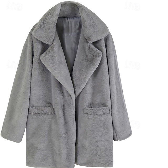 Pocket Casual Fur Warm Comfortable Coat Women's Faux