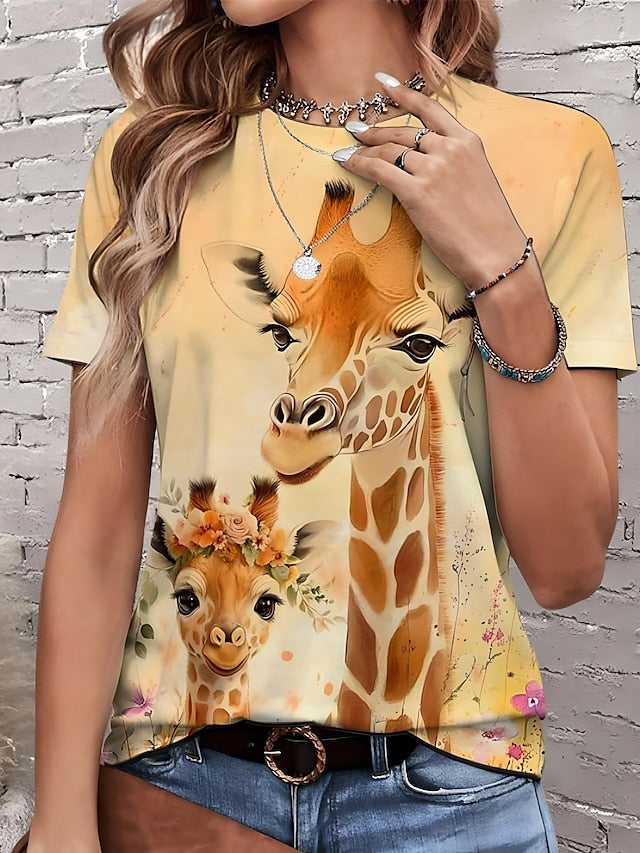 Women's T Shirt Graphic Animal Giraffe Vintage Stylish