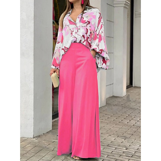 Women's Pants Sets Bolero Top Long Sleeve Shirt Collar