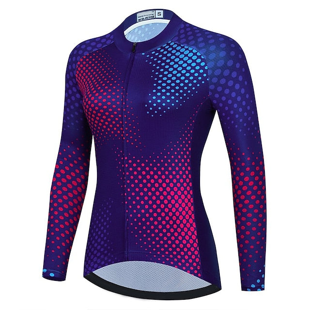 Women's Cycling Jersey Polka Dot Long Sleeve Bike Jersey