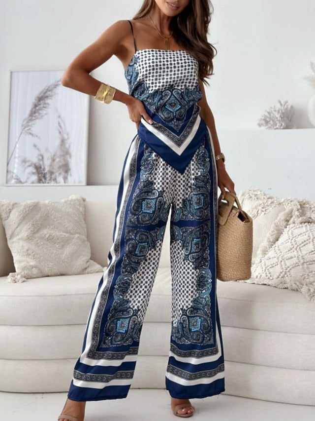 Women's Camisole Wide Leg Pants Sleeveless Strap Floral