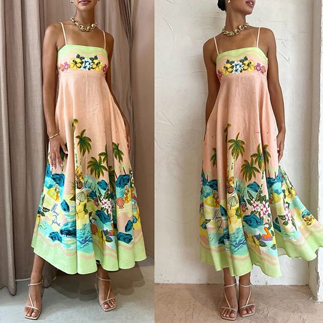 Women's Midi Dress Summer Dress Slip Dress Print Dress