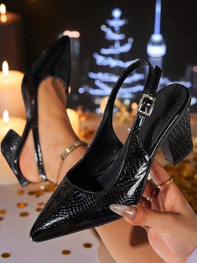 Pointed - Slingback Gold with Toe Heel Pumps Women's Block