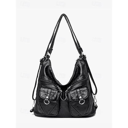 Brown Leather Women's Bag Multiple Faux Pockets with Hobo