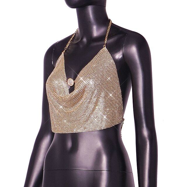 Metallic Crop Chain Backless Body Tank Top Camisole Sparkle