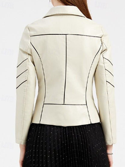 Faux Comfortable Leather Pocket Zipper Jacket Women's