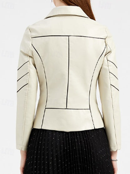 Faux Jacket Leather Pocket Zipper Women's Comfortable