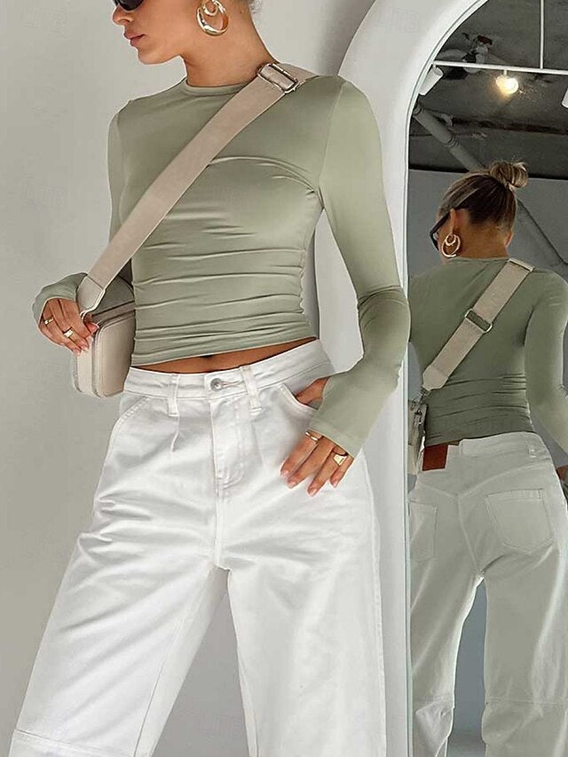 Women's T Shirt Long Cotton Top Tee Top Solid Color Fashion