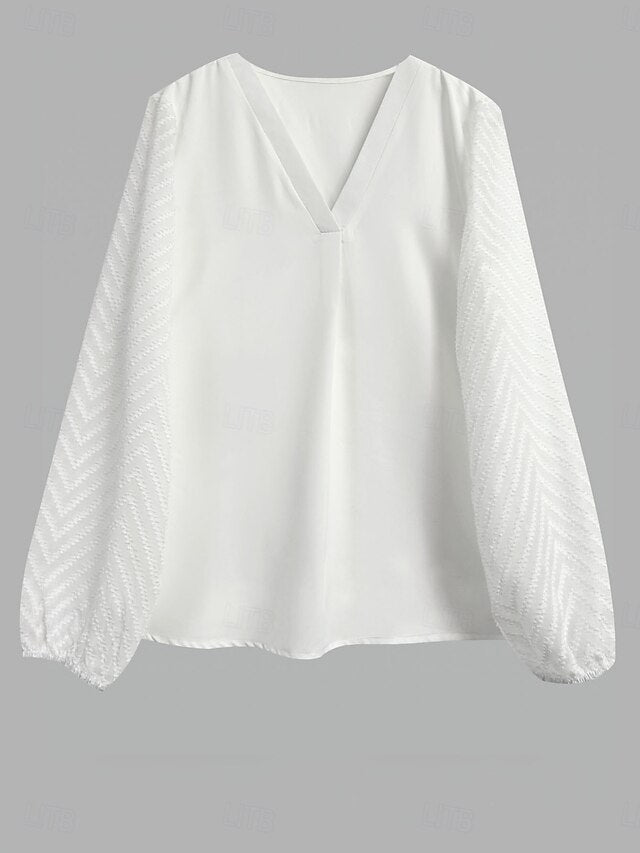 Women's Shirt Blouse Lace Patchwork Solid Color Stylish