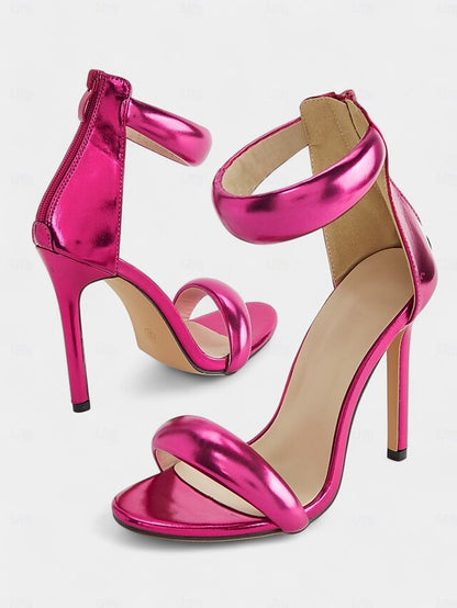 - Metallic Heels for Stiletto Fuchsia Ankle Strap Women