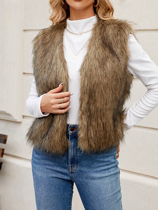 Women's Coat Comfortable Faux Fur Furs Leathers Vest
