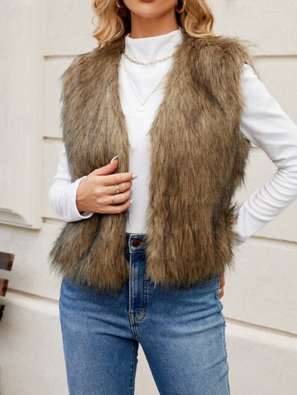 Women's Coat Comfortable Faux Fur Furs Leathers Vest
