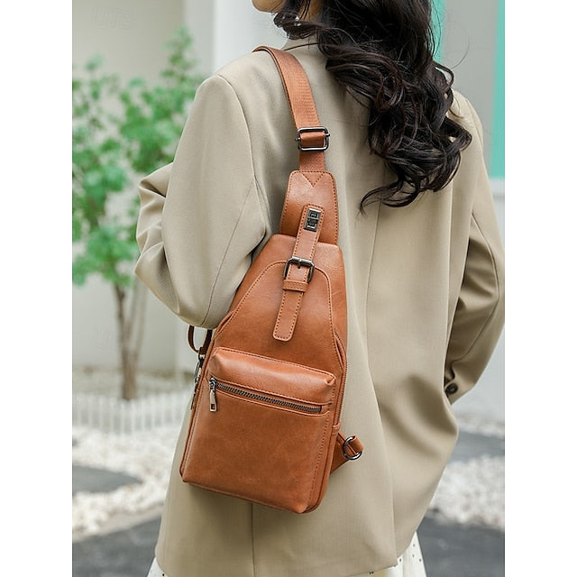 with Sling Faux Brown Bag Women's Leather Crossbody