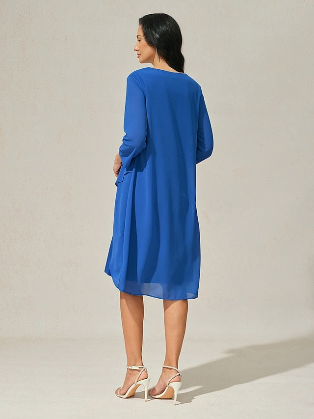 Women's Evening Dress Cape Sleeve Knee-Length Elegant Green