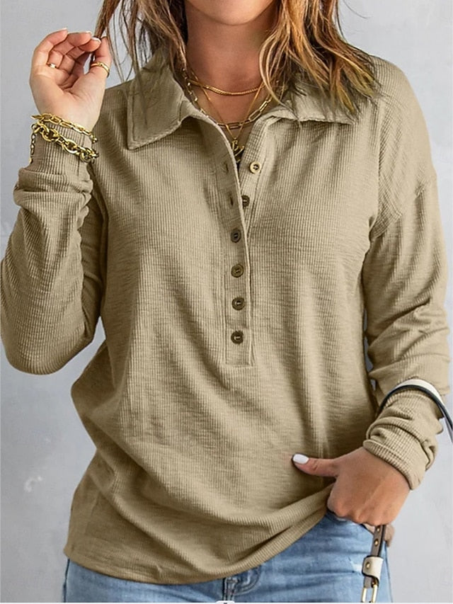 Women's Blouse Buttons Solid Color Stylish Basic Casual
