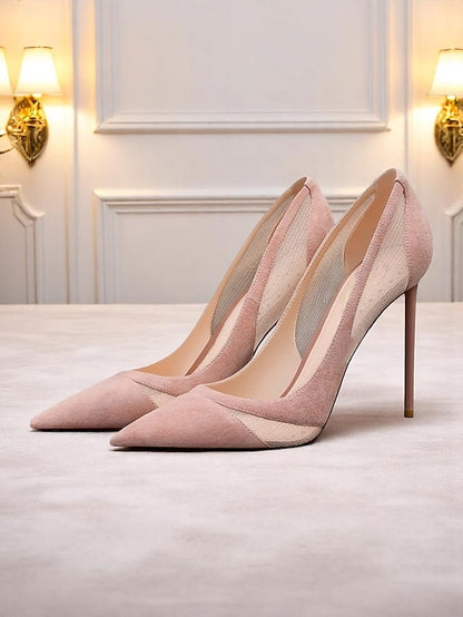with Women's Pointed Suede Detailing Toe Pumps Nude Mesh