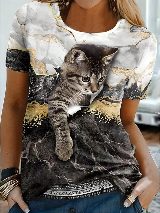 Women's T Shirt Graphic Animal Cat Vintage Stylish Classic