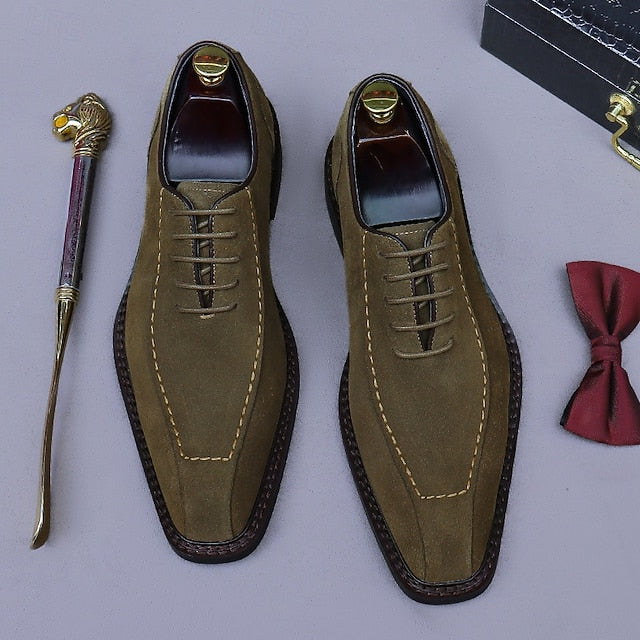 Cowhide Suede Derby Genuine Men's Shoes Leather - Classic