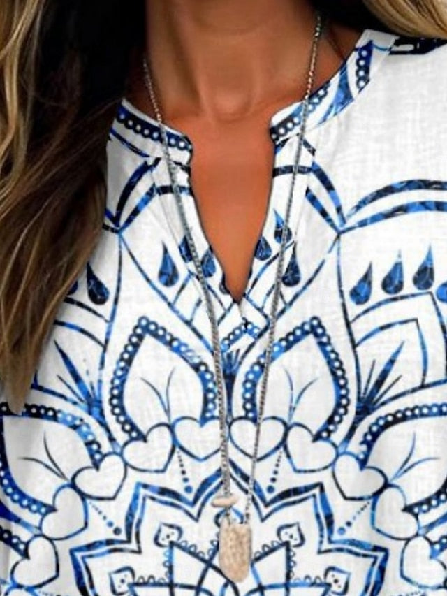 Women's Shirt Buttons Print Floral Stylish Modern Long