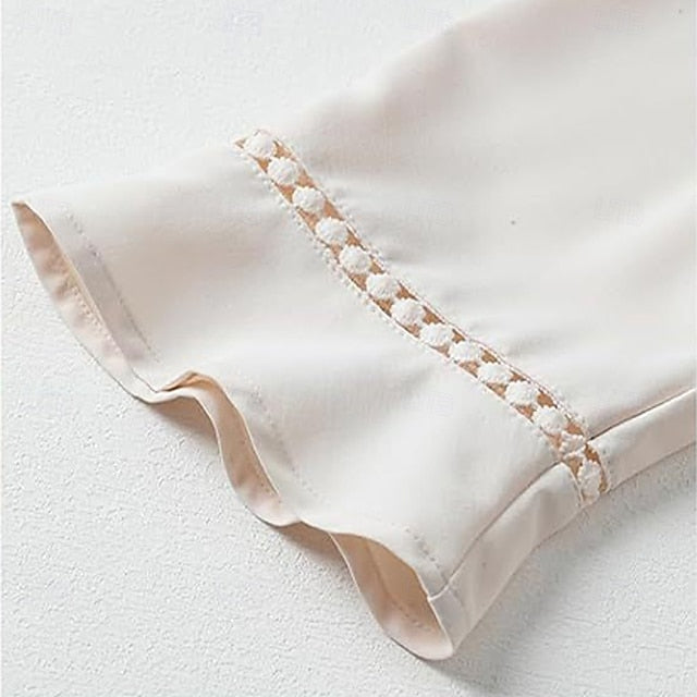 Women's Shirt Dress Shirt Blouse Patchwork Eyelet Buttons