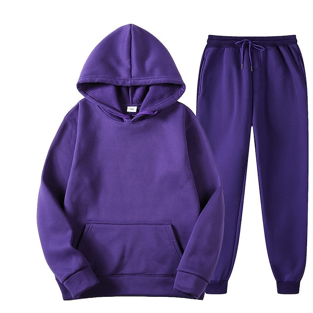 Women's Solid Color Hoodie Jogger Tracksuit Set Long Sleeve