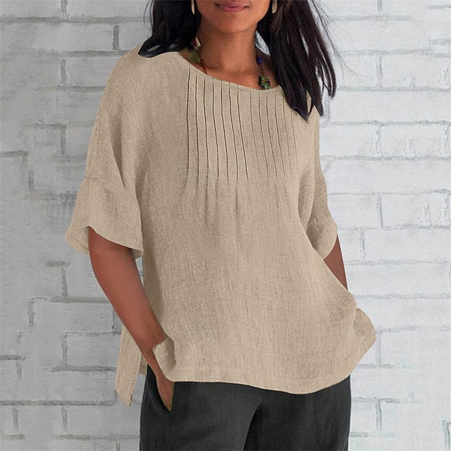 Women's Texture Blouse T Shirt Patchwork Plain Casual 3/4
