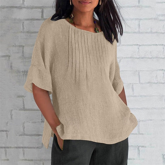 Women's Texture Blouse T Shirt Patchwork Plain Casual 3/4